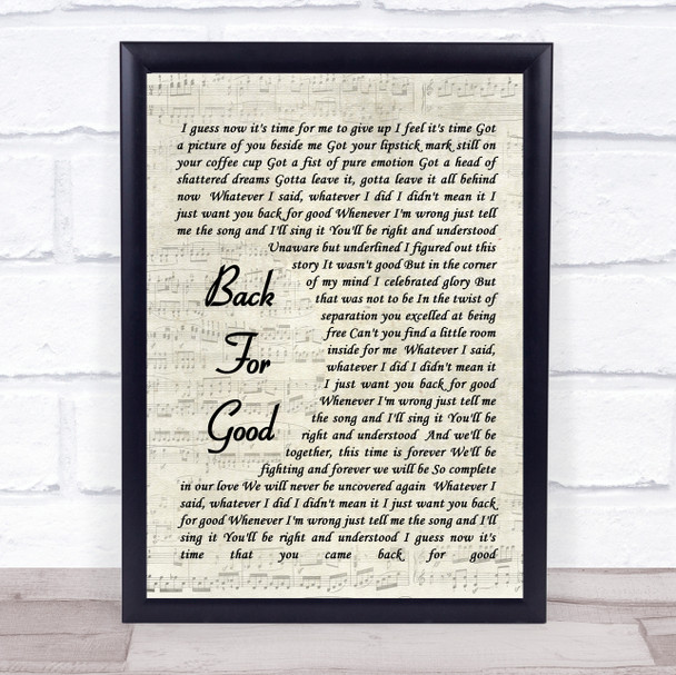 Back For Good Take That Song Lyric Vintage Script Quote Print