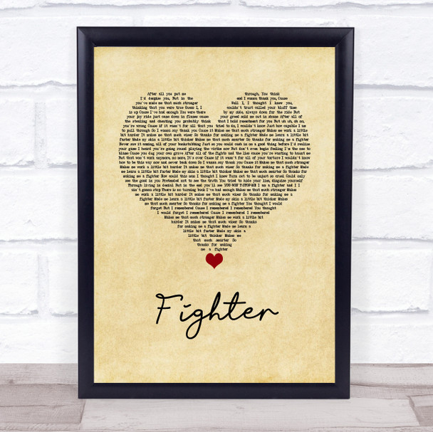 Christina Aguilera Fighter Vintage Heart Song Lyric Wall Art Print