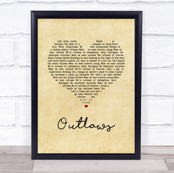 Green Day Outlaws Vintage Heart Song Lyric Wall Art Print
