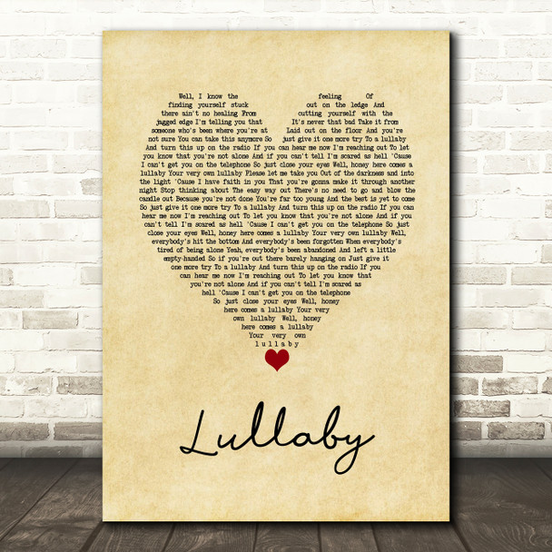 Nickelback Lullaby Vintage Heart Song Lyric Wall Art Print