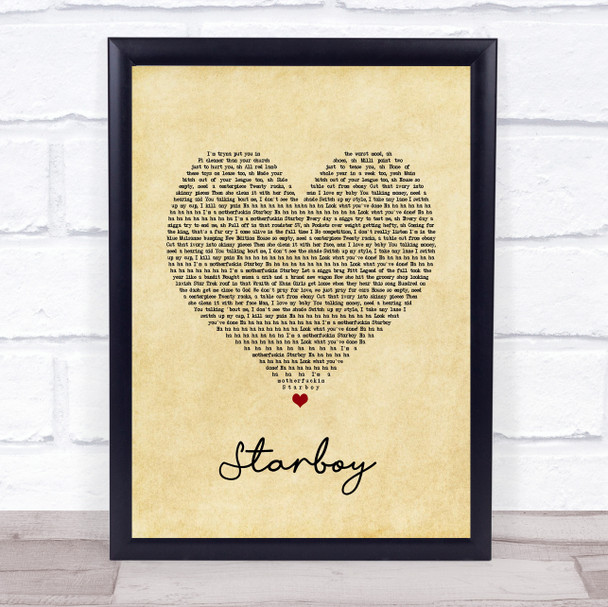 The Weeknd Starboy Vintage Heart Song Lyric Wall Art Print