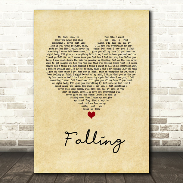 Trevor Daniel Falling Vintage Heart Song Lyric Wall Art Print