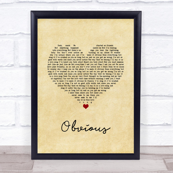 Westlife Obvious Vintage Heart Song Lyric Wall Art Print