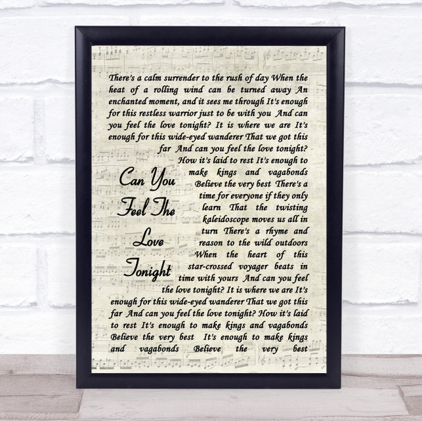 Can You Feel The Love Tonight Elton John Song Lyric Vintage Script Quote Print