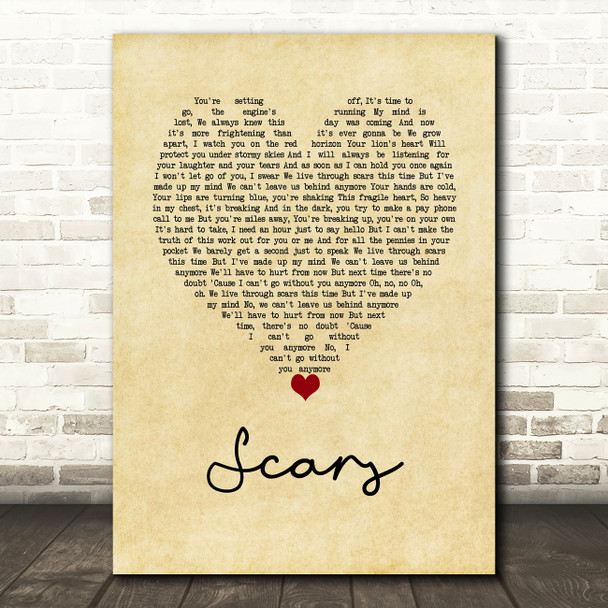 James Bay Scars Vintage Heart Song Lyric Wall Art Print