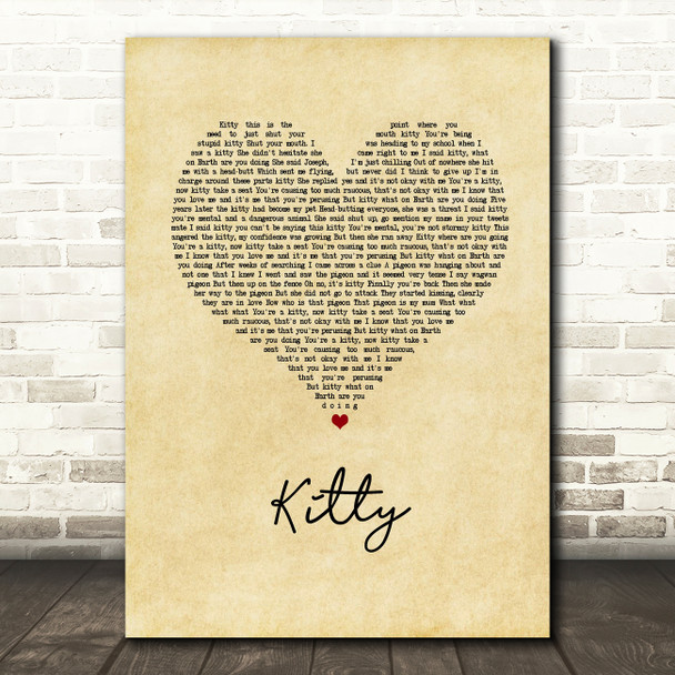 Joe Weller Kitty Vintage Heart Song Lyric Wall Art Print