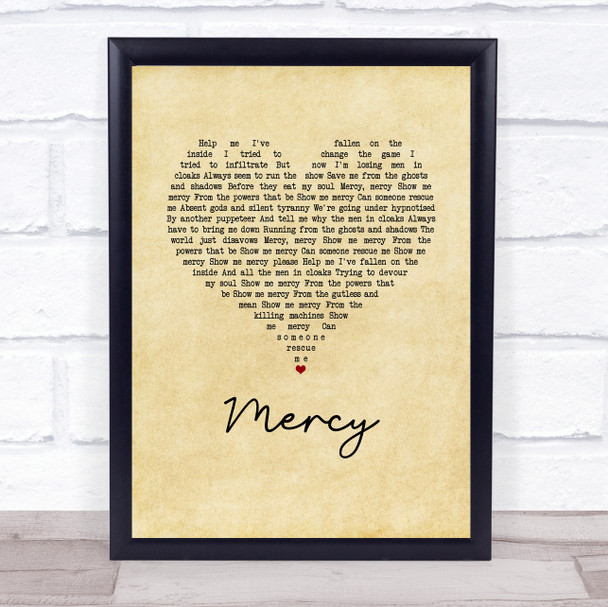 Muse Mercy Vintage Heart Song Lyric Wall Art Print
