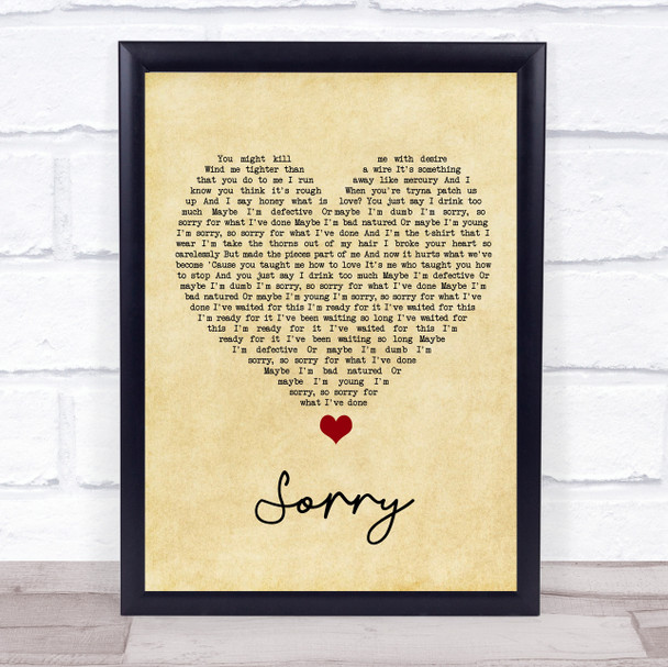 Nothing But Thieves Sorry Vintage Heart Song Lyric Wall Art Print