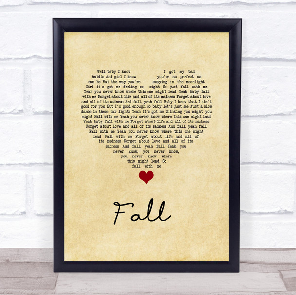 Kolby Cooper Fall Vintage Heart Song Lyric Wall Art Print