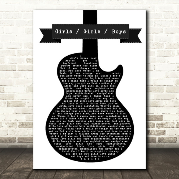 Panic At The Disco Girls Girls Boys Black & White Guitar Song Lyric Quote Print