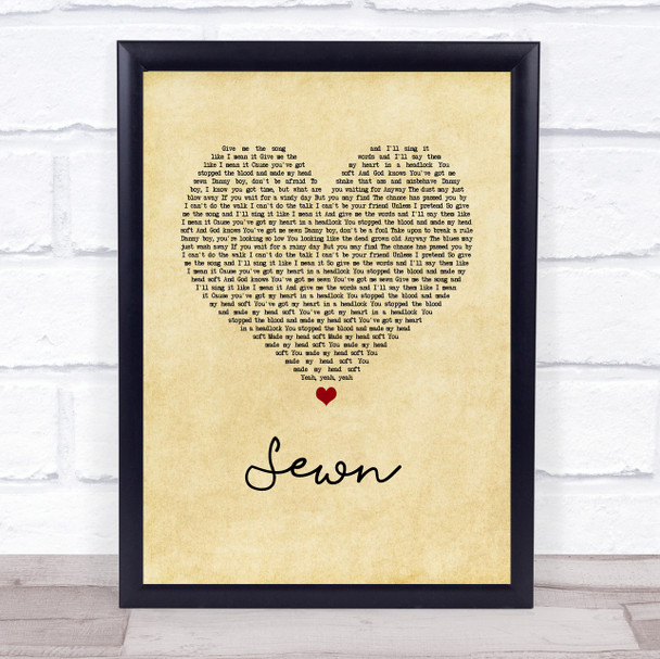 The Feeling Sewn Vintage Heart Song Lyric Wall Art Print