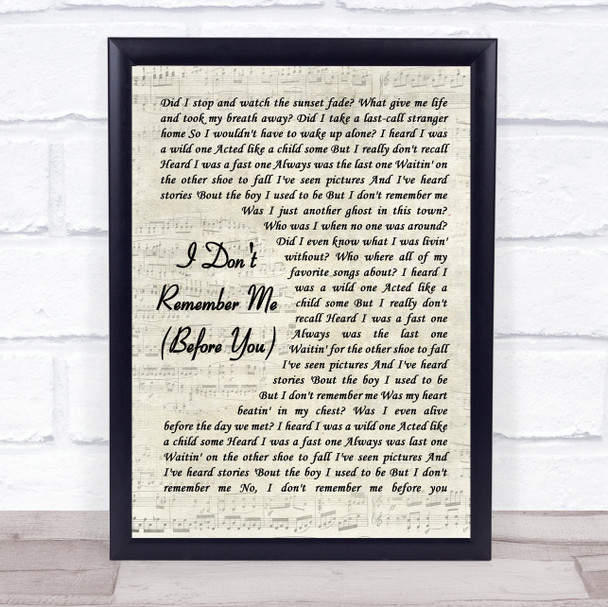 Brothers Osborne I Don't Remember Me (Before You) Vintage Script Song Lyric Wall Art Print