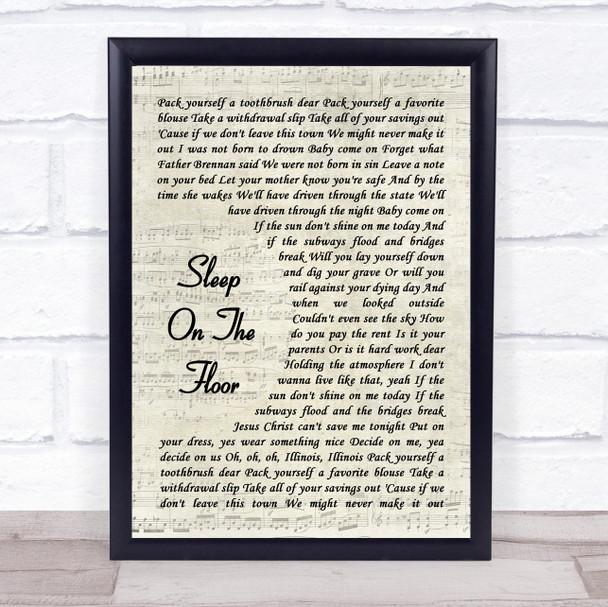 The Lumineers Sleep On The Floor Vintage Script Song Lyric Wall Art Print