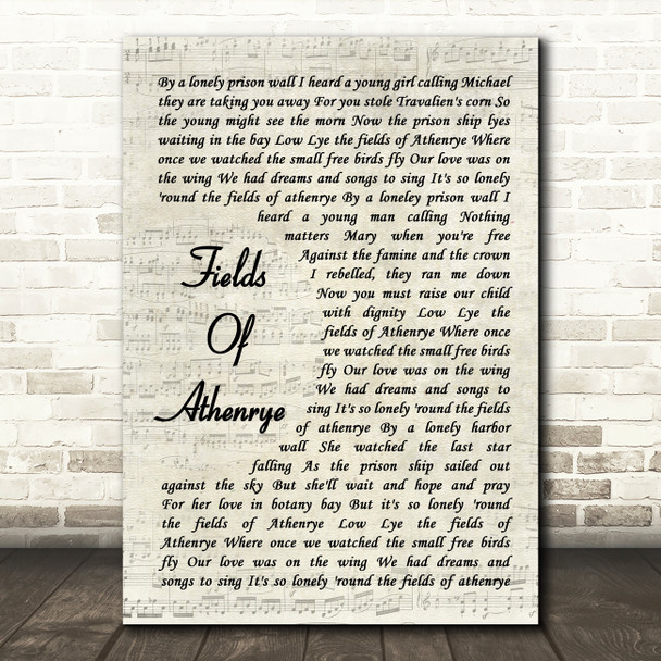 The Wolfe Tones Fields Of Athenrye Vintage Script Song Lyric Wall Art Print