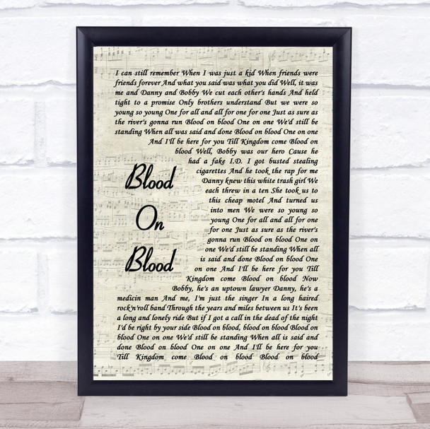 Bon Jovi Blood On Blood Vintage Script Song Lyric Wall Art Print