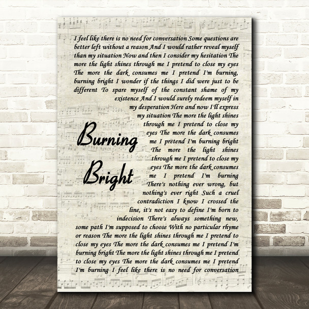 Shinedown Burning Bright Vintage Script Song Lyric Wall Art Print