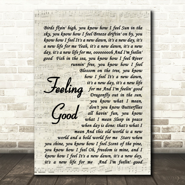 Feeling Good Nina Simone Song Lyric Vintage Script Quote Print