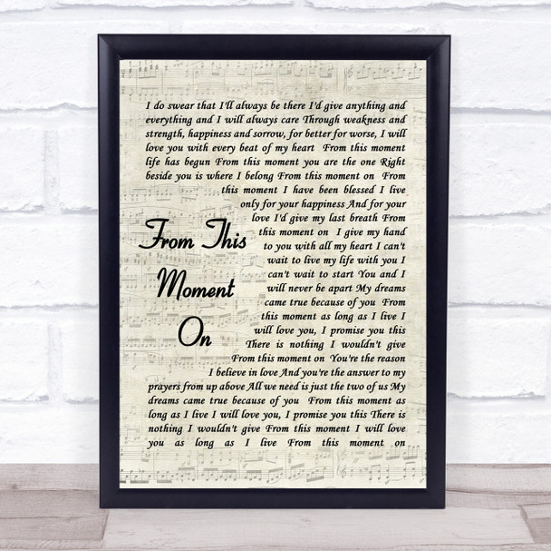 From This Moment On Shania Twain Song Lyric Vintage Script Quote Print