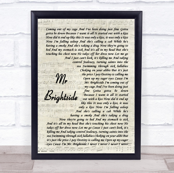 The Killers Mr Brightside Vintage Script Song Lyric Wall Art Print