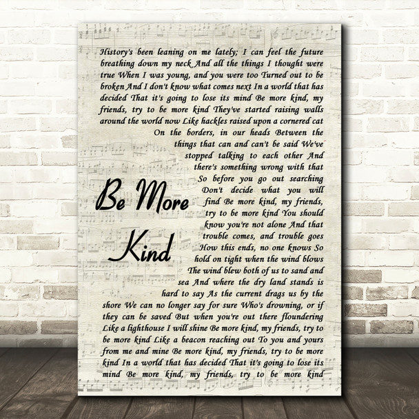 Frank Turner Be More Kind Vintage Script Song Lyric Wall Art Print