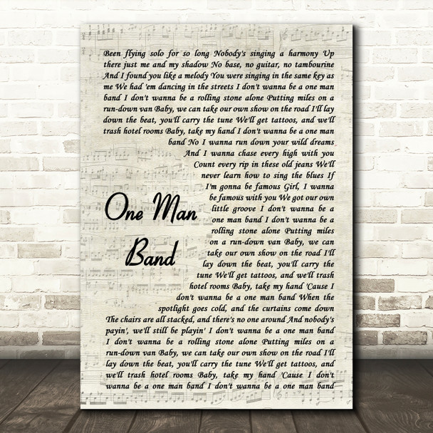 Old Dominion One Man Band Vintage Script Song Lyric Wall Art Print