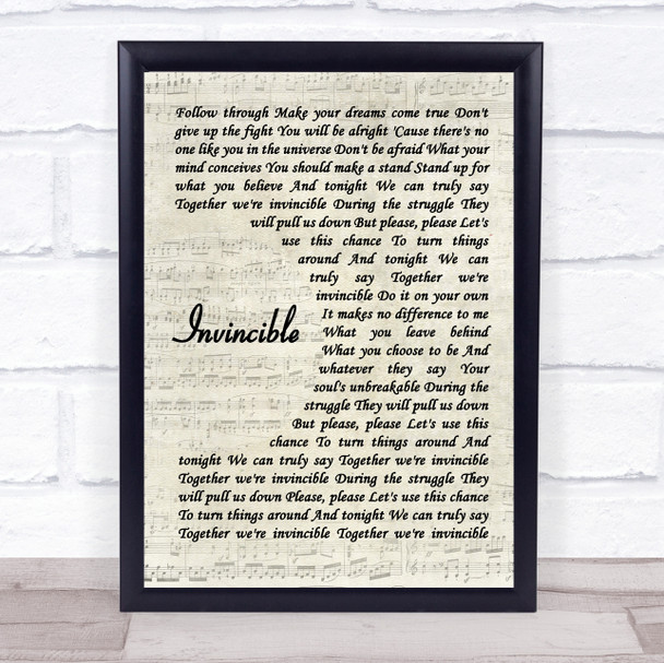 Muse Invincible Vintage Script Song Lyric Wall Art Print