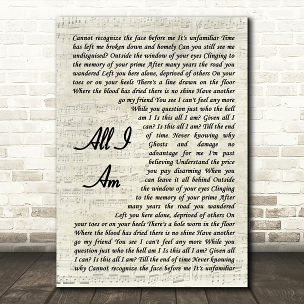 Alice In Chains All I Am Vintage Script Song Lyric Wall Art Print