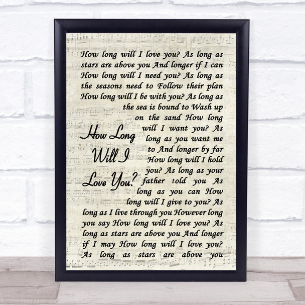 How Long Will I Love You Ellie Goulding Song Lyric Vintage Script Quote Print