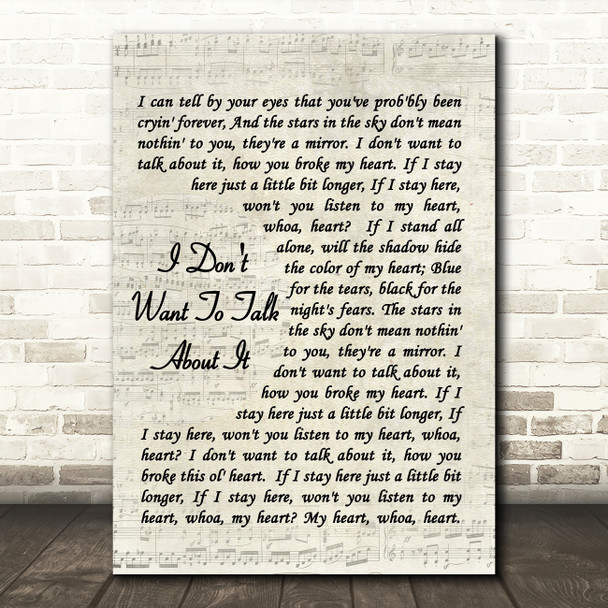 I Don't Want To Talk About It Rod Stewart Song Lyric Vintage Script Quote Print