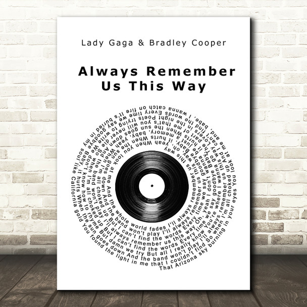 Lady Gaga Always Remember Us This Way Vinyl Record Song Lyric Wall Art Print