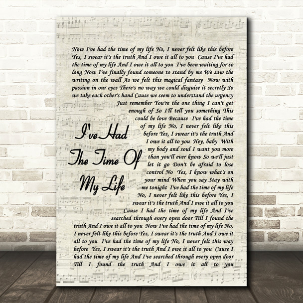 I've Had The Time Of My Life Bill Medley Jennifer Warnes Song Lyric Script Print
