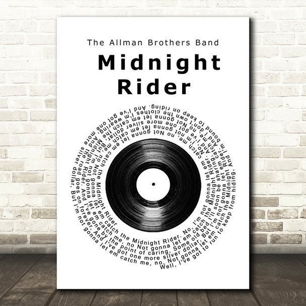 The Allman Brothers Band Midnight Rider Vinyl Record Song Lyric Wall Art Print