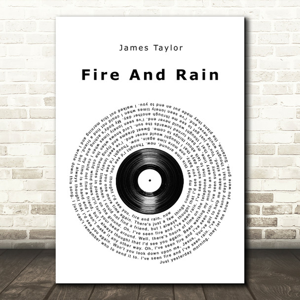 James Taylor Fire And Rain Vinyl Record Song Lyric Wall Art Print