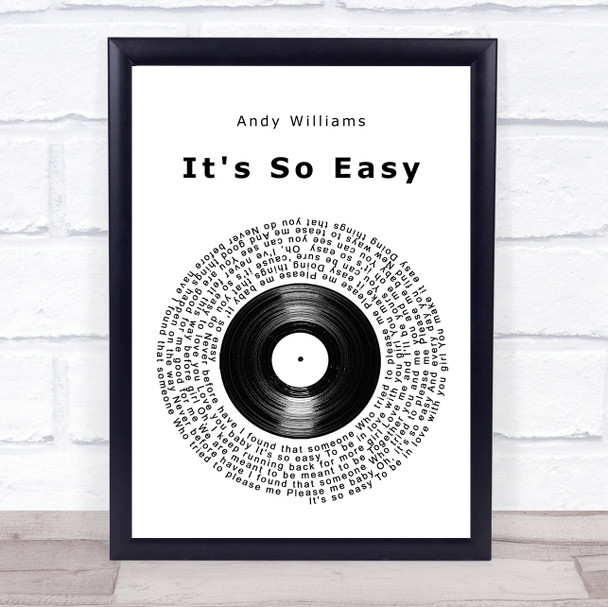 Andy Williams It's So Easy Vinyl Record Song Lyric Wall Art Print