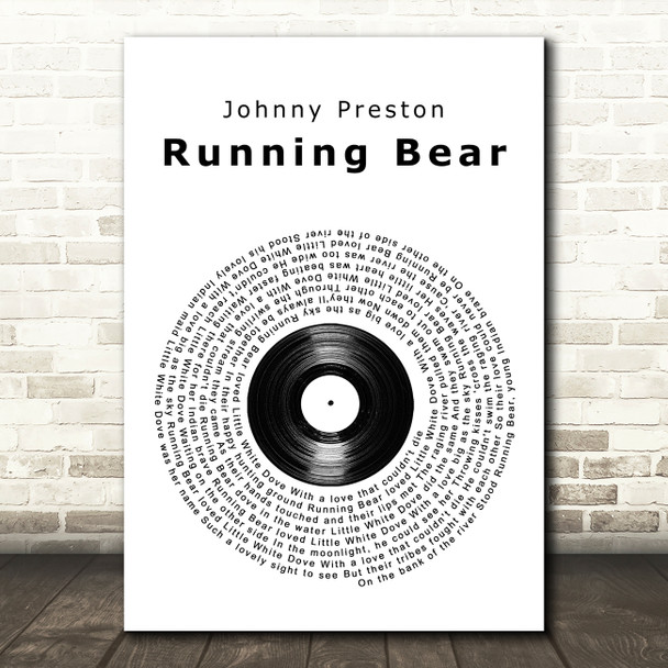 Johnny Preston Running Bear Vinyl Record Song Lyric Wall Art Print