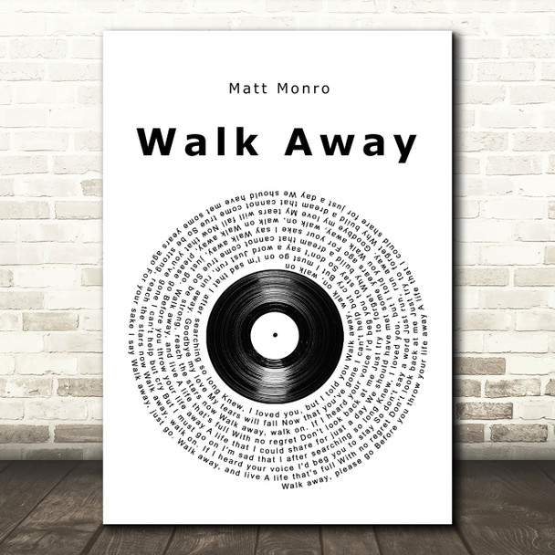 Matt Monro Walk Away Vinyl Record Song Lyric Wall Art Print