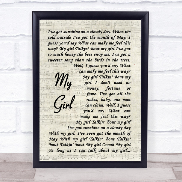 My Girl The Temptations Song Lyric Vintage Script Quote Print