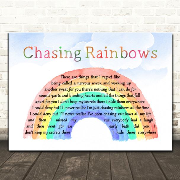 Shed Seven Chasing Rainbows Watercolour Rainbow & Clouds Song Lyric Wall Art Print