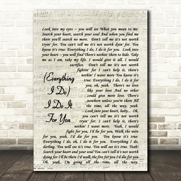 Bryan Adams (Everything I Do) I Do It For You Quote Song Lyric Print