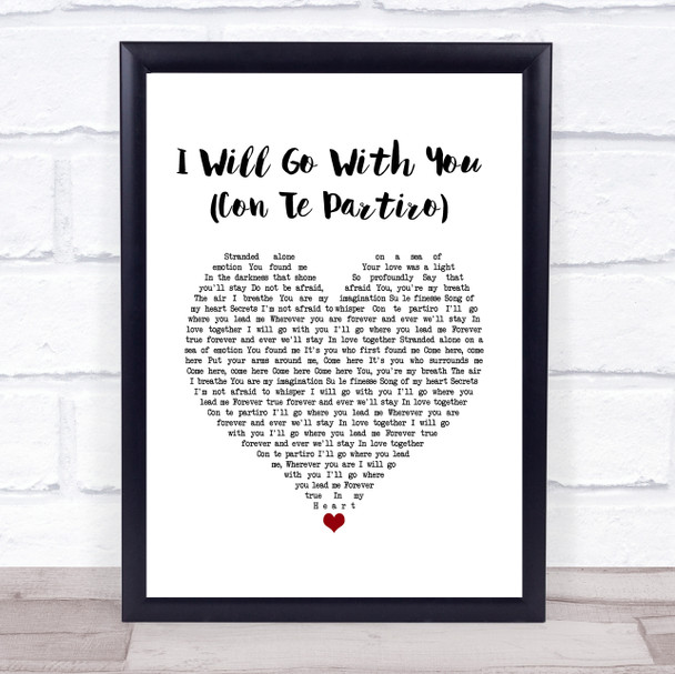 Donna Summer I Will Go With You (Con Te Partiro) White Heart Song Lyric Wall Art Print