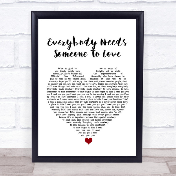 The Blues Brothers Everybody Needs Someone To Love White Heart Song Lyric Wall Art Print