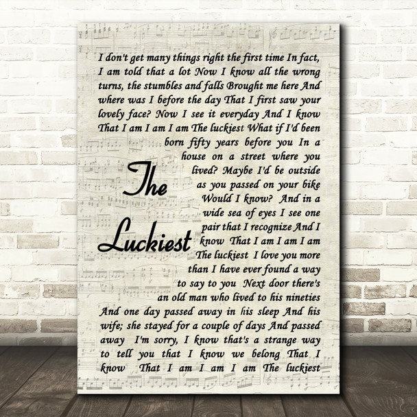 The Luckiest Ben Folds Song Lyric Vintage Script Quote Print