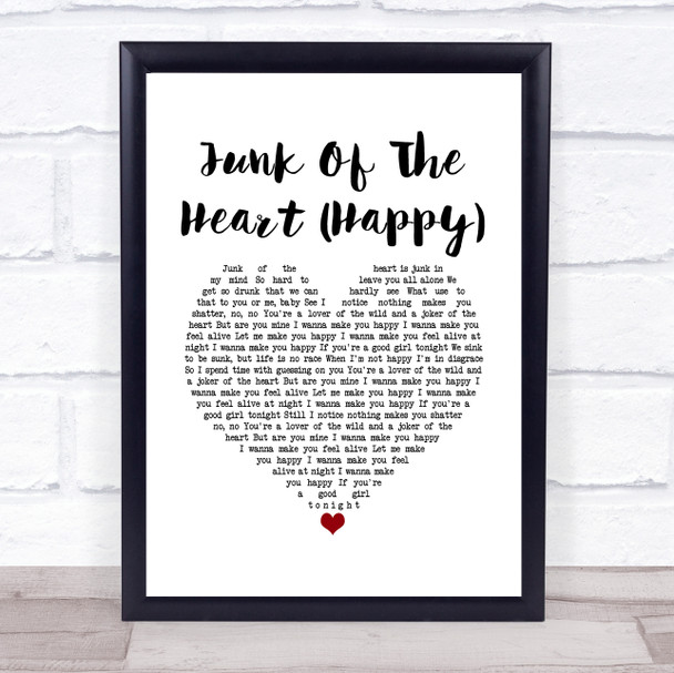 The Kooks Junk Of The Heart (Happy) White Heart Song Lyric Wall Art Print