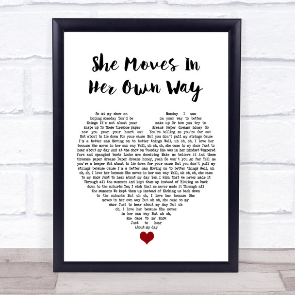 The Kooks She Moves In Her Own Way White Heart Song Lyric Wall Art Print