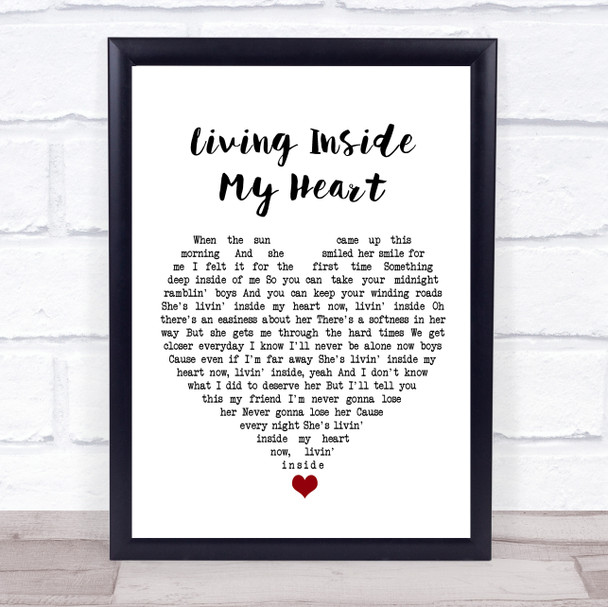 Bob Seger Living Inside My Heart White Heart Song Lyric Wall Art Print