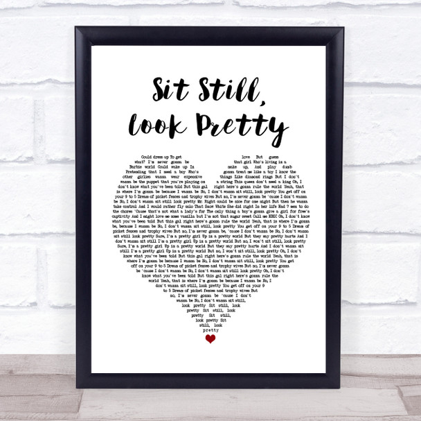 Daya Sit Still, Look Pretty White Heart Song Lyric Wall Art Print