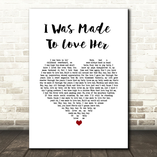 Stevie Wonder I Was Made To Love Her White Heart Song Lyric Wall Art Print