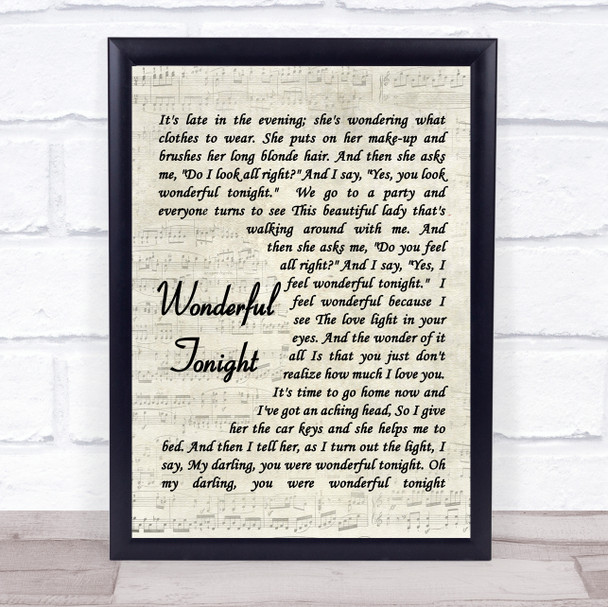 Wonderful Tonight Eric Clapton Song Lyric Vintage Script Quote Print