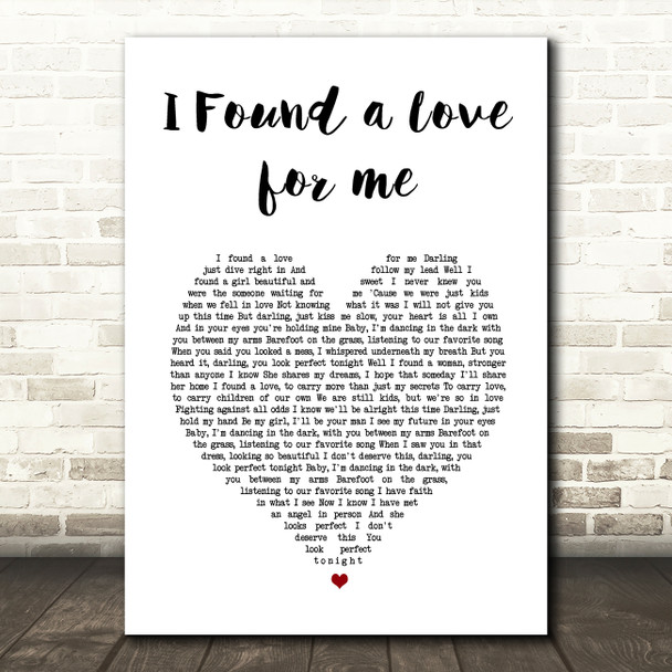 Ed Sheeran I Found a Love for me White Heart Song Lyric Wall Art Print