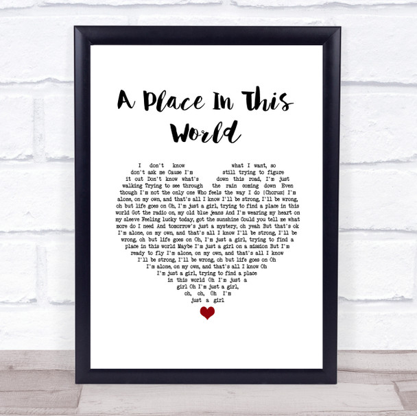 Taylor Swift A Place In This World White Heart Song Lyric Wall Art Print
